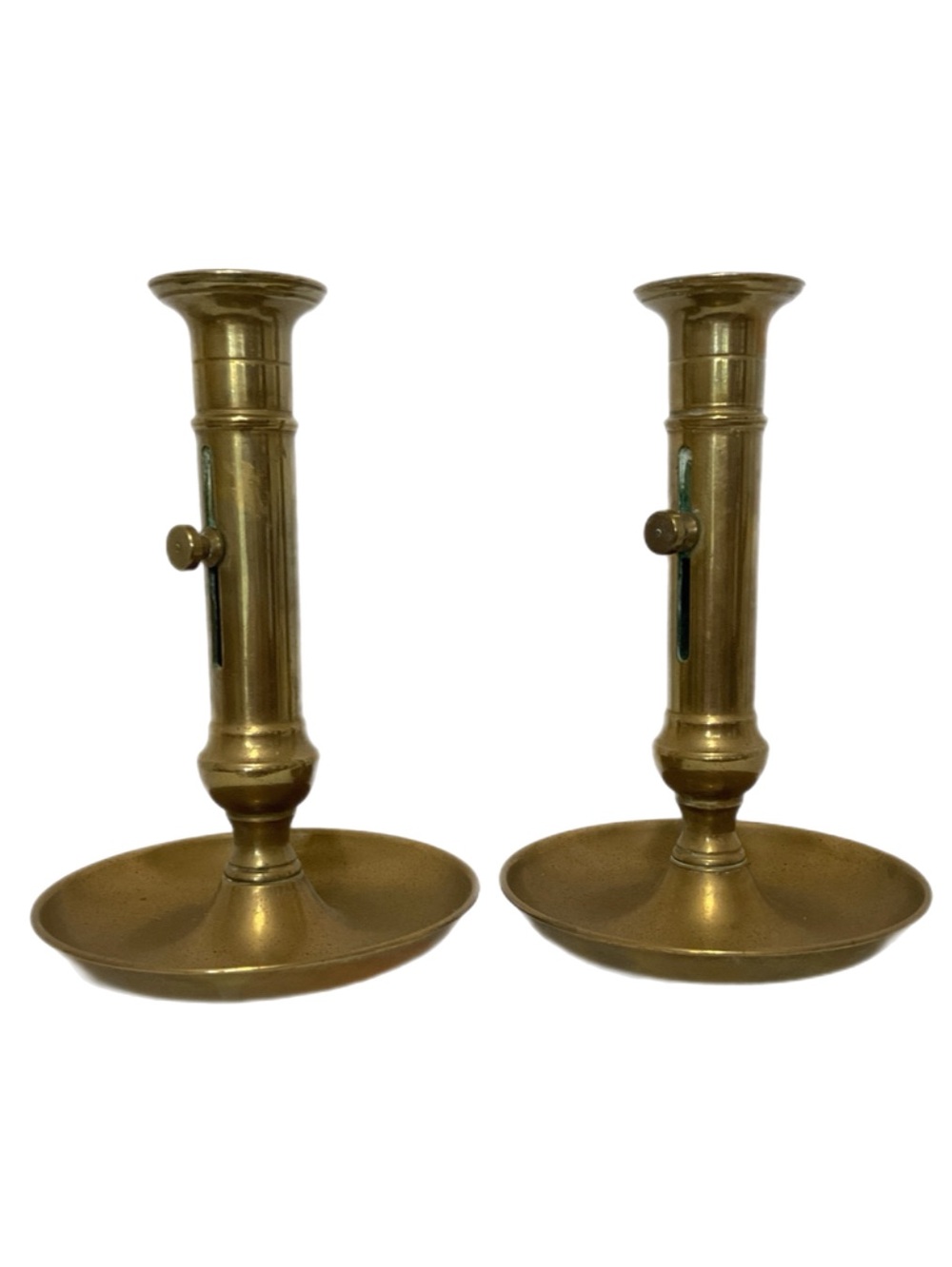 Pair of Brass "Chamberstick" Candle Holders - Likely Antique
